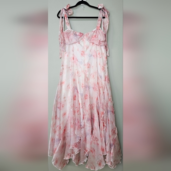 Lulus Cliona Blush Pink Floral Pleated Tie-Strap Maxi Dress, Size XL - Picture 8 of 11